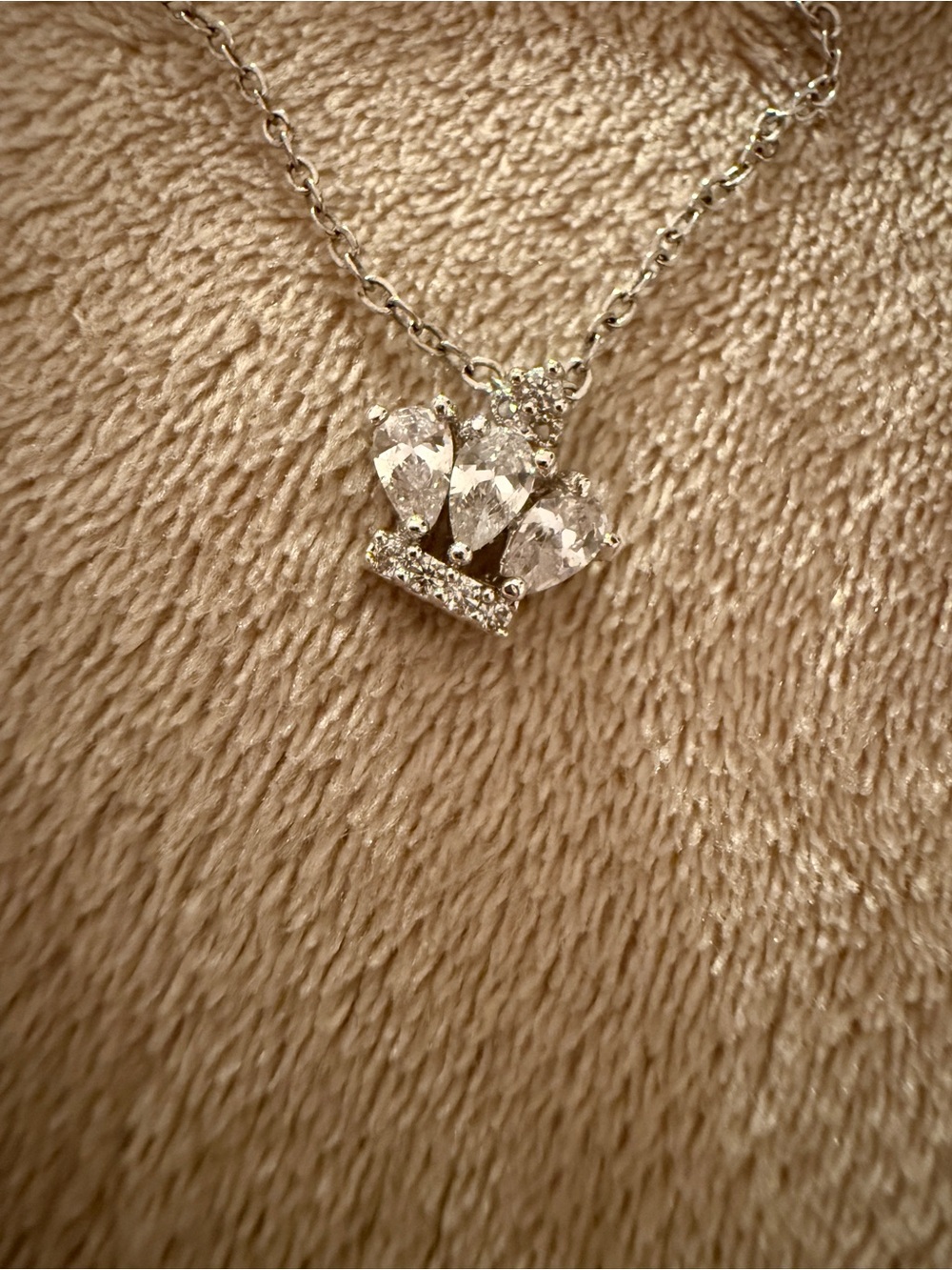 Silver Crown Pendant Necklace - Clear Crystal Accent